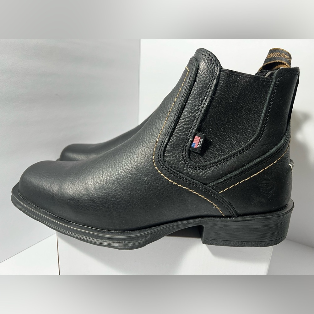 Sureway Steel Toe Work Boots Black Tumbled Leather Slip On Safety Boots Mens 9